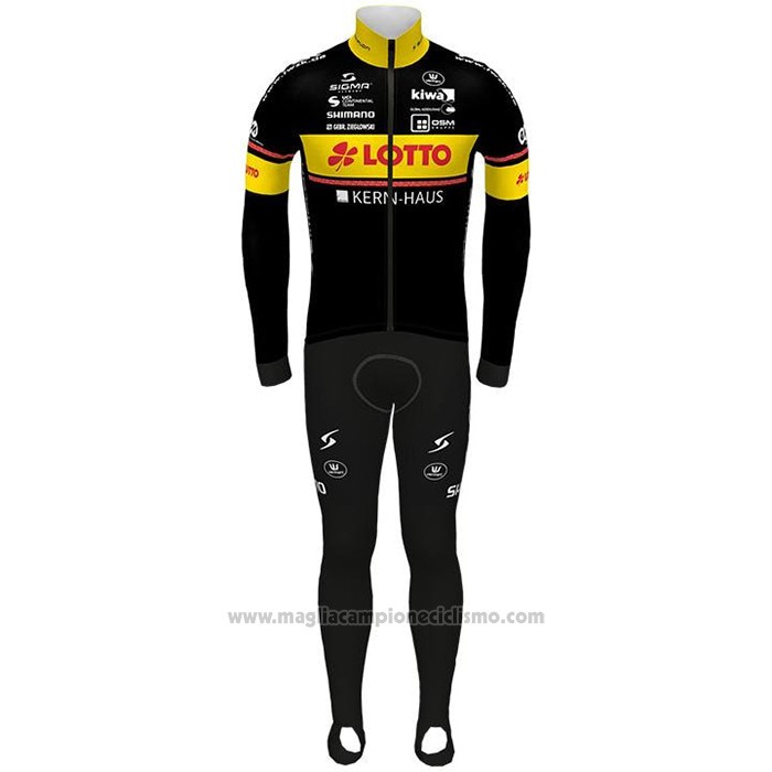 2021 Abbigliamento Ciclismo Lotto-Kern Haus Nero Giallo Manica Lunga e Salopette